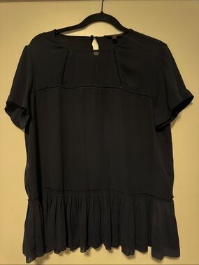 Banana Republic Navy Short-Sleeve Peplum Blouse